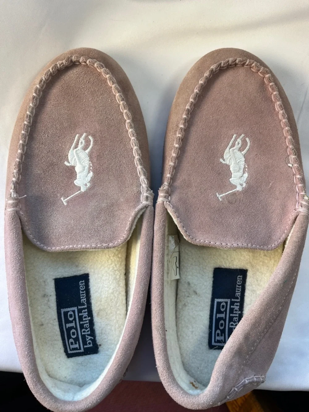 Polo by Ralph Lauren‎ Boy’s Pink Suede Embroidered Polo Loafers
